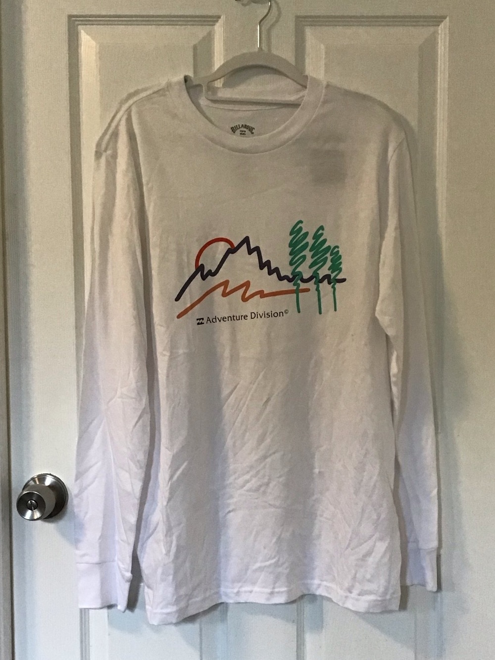 Billabong White Graphic Long Sleeve Tee with Teal Tree Design
